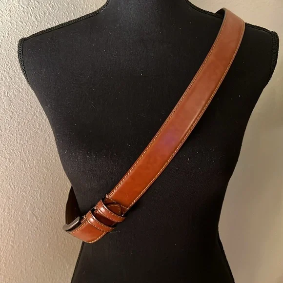 Joseph Abboud Men’s Brown Italian Leather Belt Brushed Distressed Brass Buckle - Picture 8 of 16